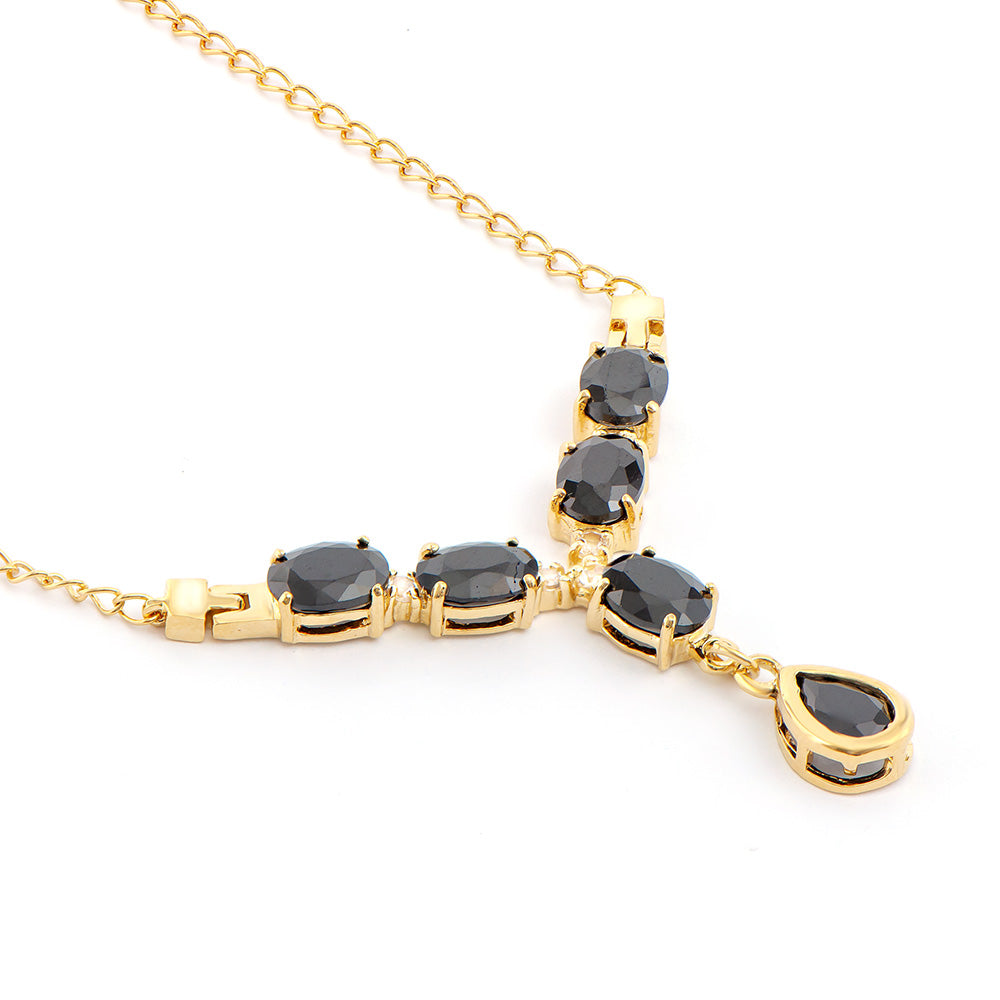 Plated 18KT Yellow Gold 9.10ctw Black Sapphire and White Topaz Pendant with Chain