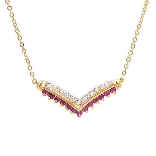 Plated 18KT Yellow Gold 0.61ctw Ruby and Diamond Pendant with Chain