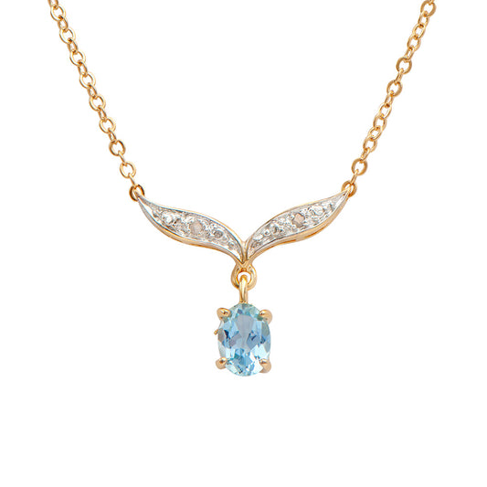 Plated 18KT Yellow Gold 0.85ct Blue Topaz and Diamond Pendant with Chain