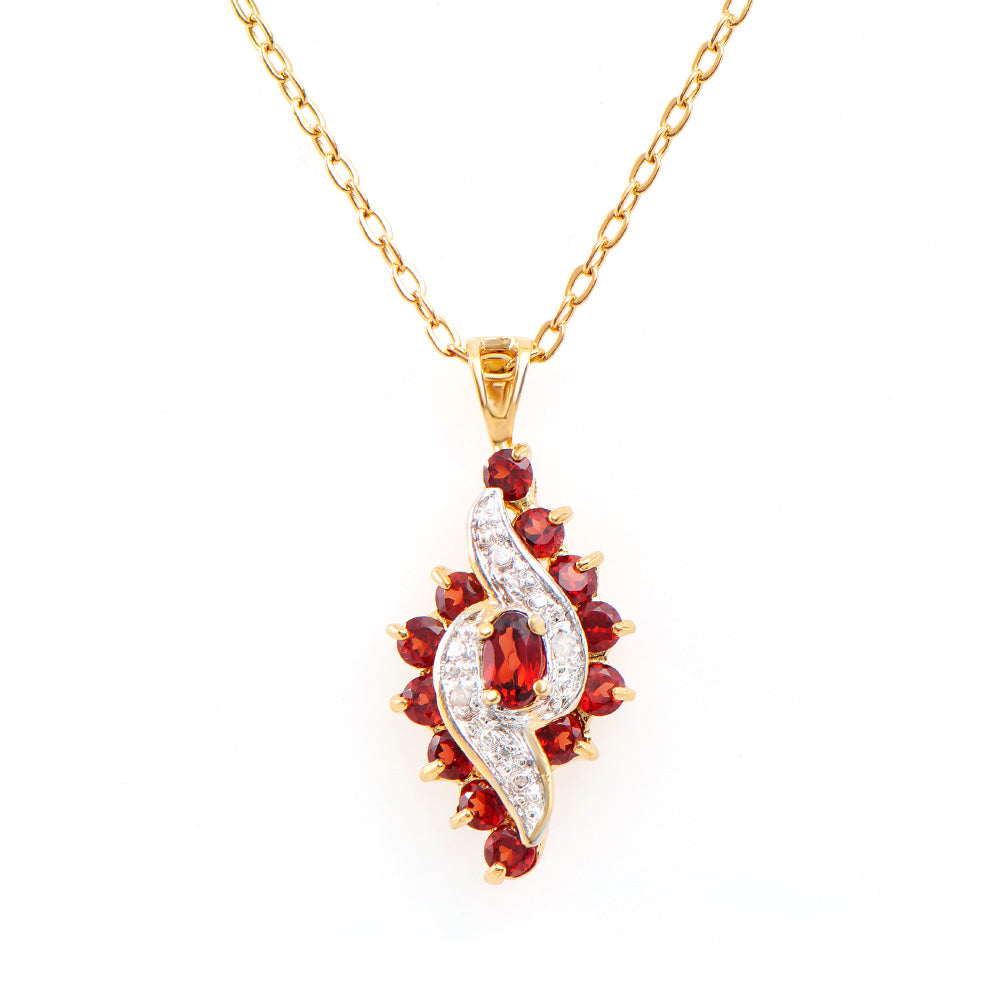Plated 18KT Yellow Gold 1.16ctw Garnet and Diamond Pendant with Chain