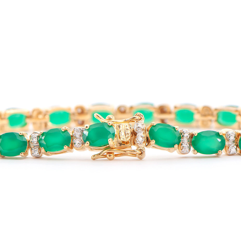 Plated 18KT Yellow Gold 12.50ctw Green Agate and Diamond Bracelet