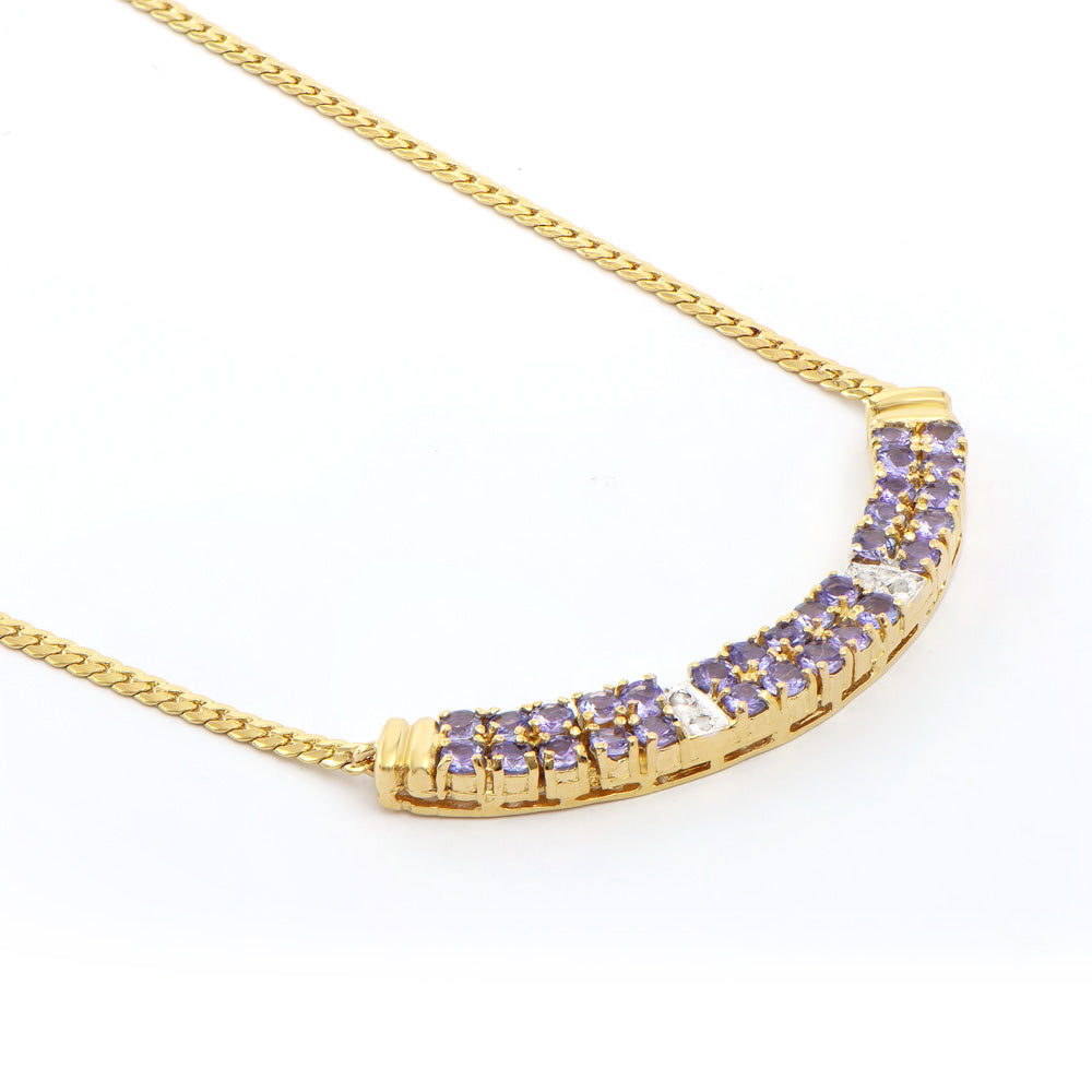 Plated 18KT Yellow Gold 1.65ctw Tanzanite and Diamond Pendant with Chain