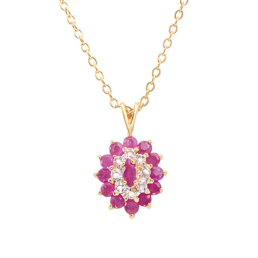 Plated 18KT Yellow Gold 1.30ctw Ruby and Diamond Pendant with Chain