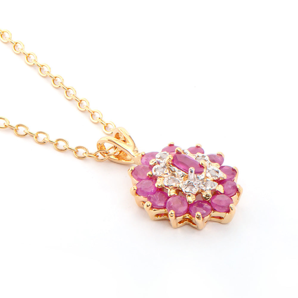 Plated 18KT Yellow Gold 1.30ctw Ruby and Diamond Pendant with Chain