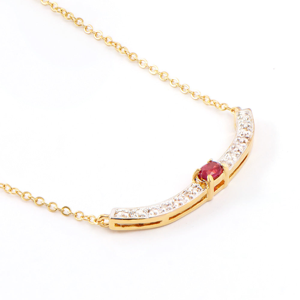 Plated 18KT Yellow Gold 0.25ct Ruby and Diamond Pendant with Chain