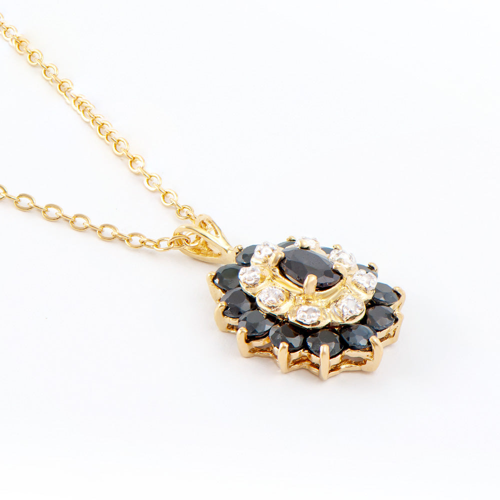 Plated 18KT Yellow Gold 2.60ctw Black Sapphire and Diamond Pendant with Chain