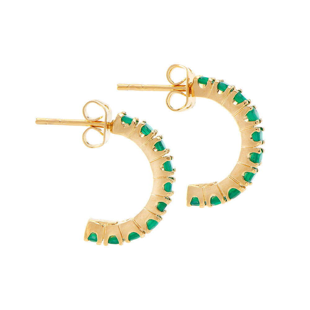 Plated 18KT Yellow Gold 1.20ctw Green Agate and Diamond Earrings
