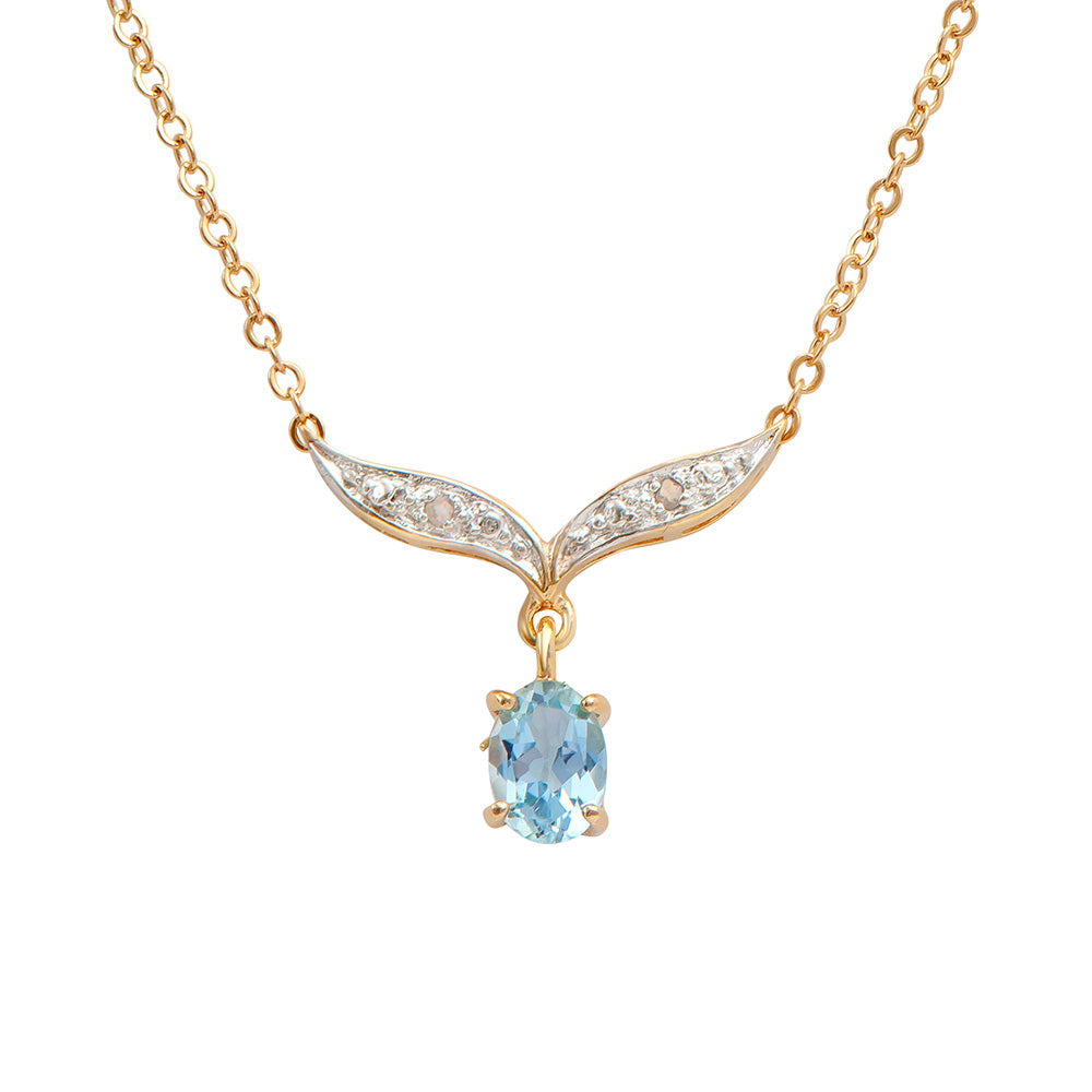 Plated 18KT Yellow Gold 2.65ct Blue Topaz and Diamond Pendant with Chain