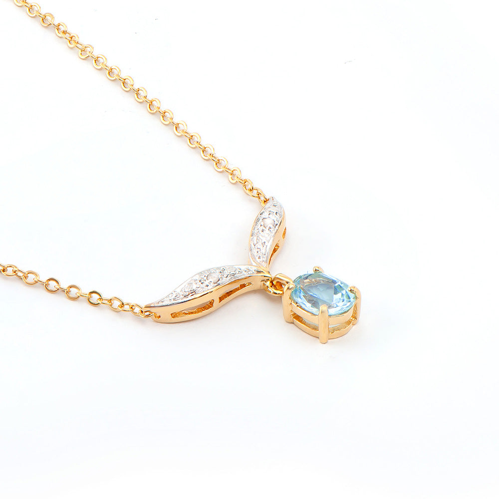Plated 18KT Yellow Gold 2.65ct Blue Topaz and Diamond Pendant with Chain