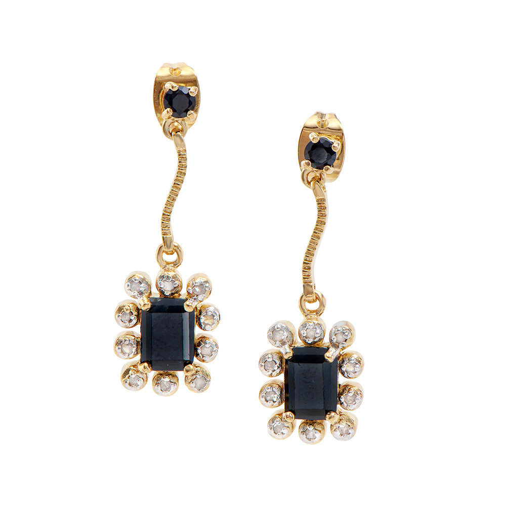 Plated 18KT Yellow Gold 2.05ctw Black Sapphire and Diamond Earrings