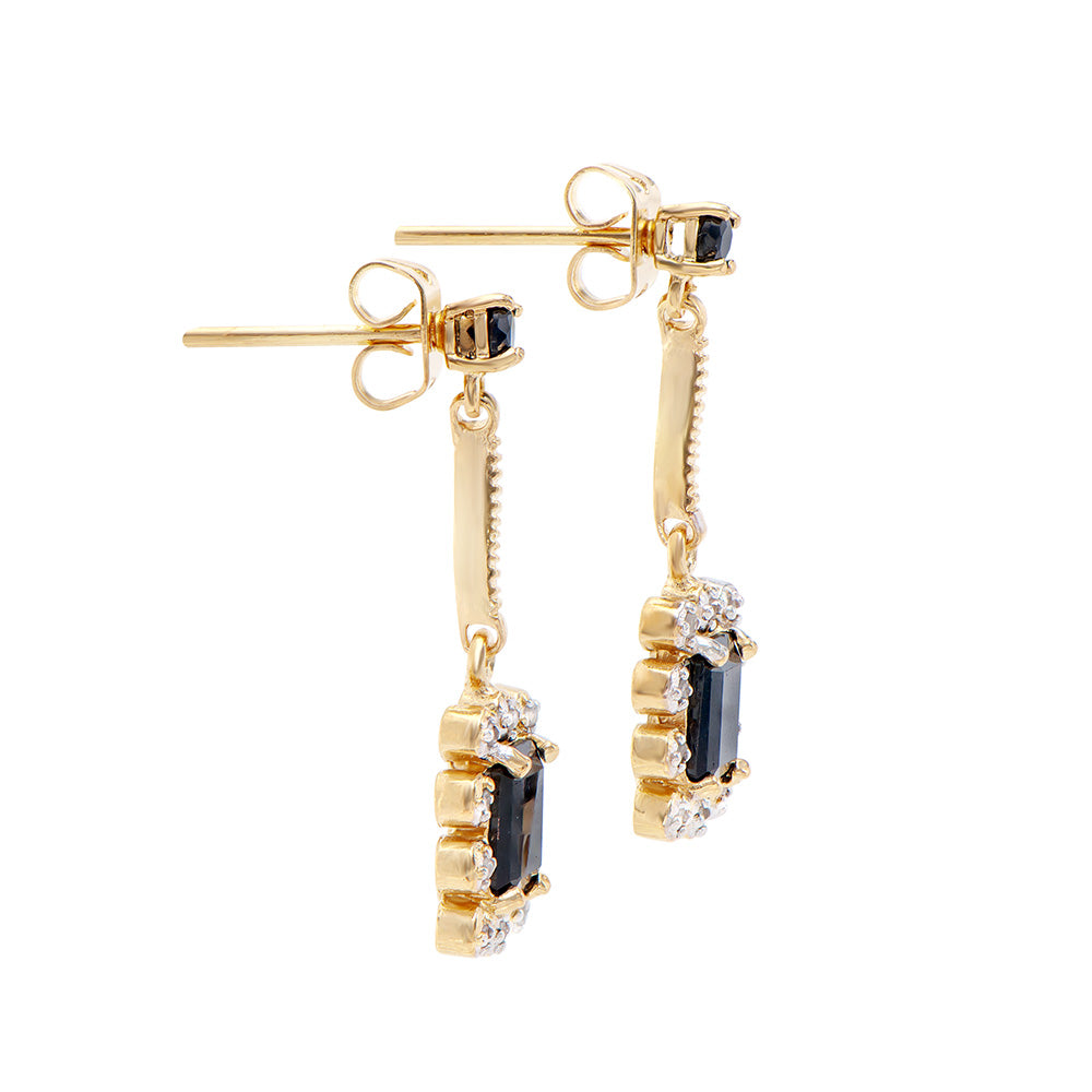 Plated 18KT Yellow Gold 2.05ctw Black Sapphire and Diamond Earrings