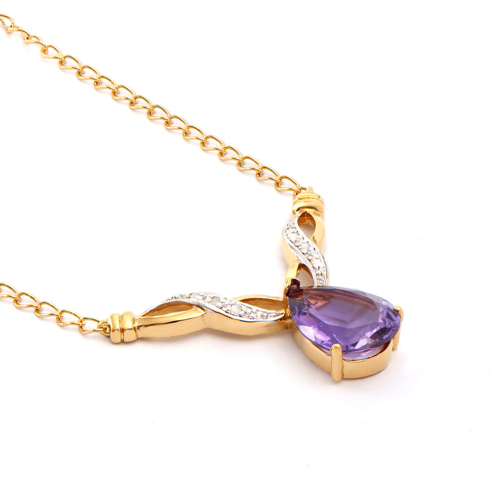 Plated 18KT Yellow Gold 3.55ct Amethyst and Diamond Pendant with Chain