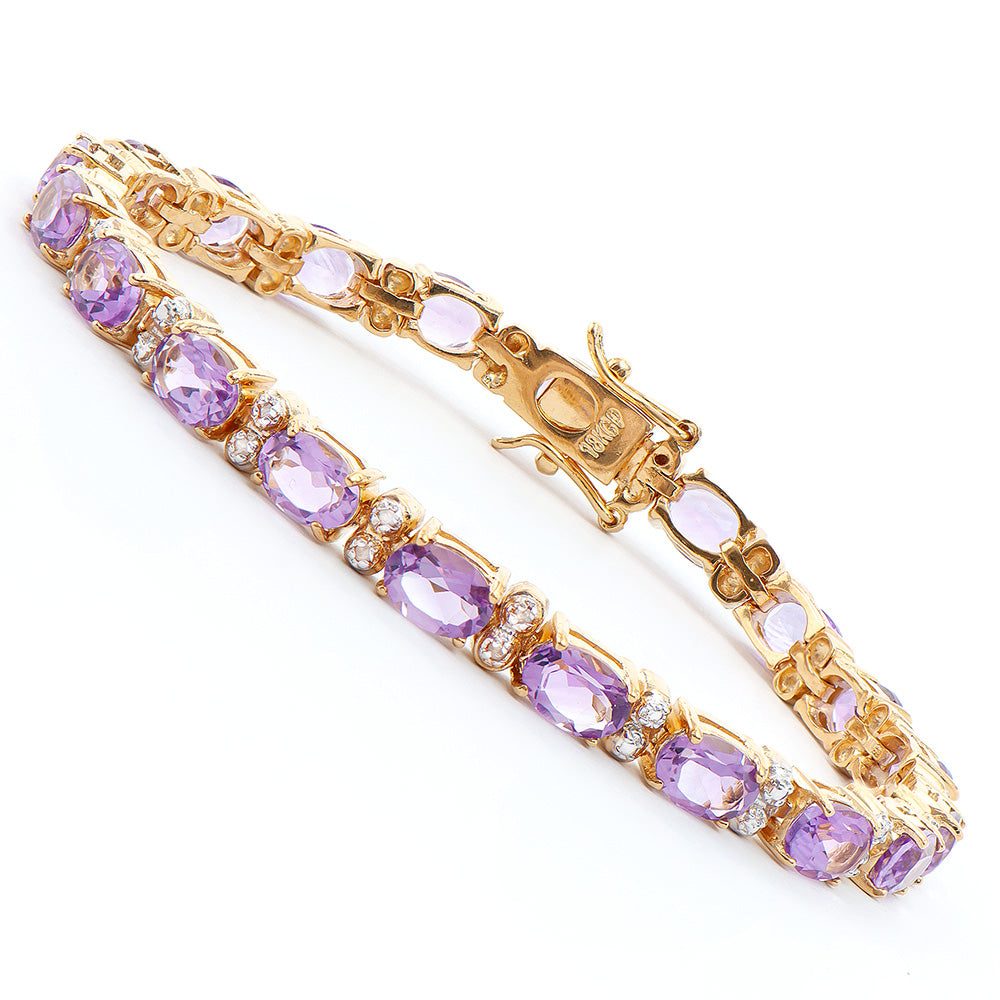 Plated 18KT Yellow Gold 13.25ctw Amethyst and Diamond Bracelet