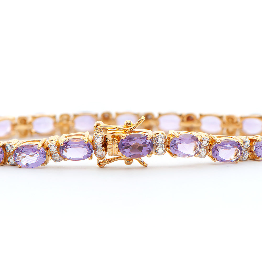 Plated 18KT Yellow Gold 13.25ctw Amethyst and Diamond Bracelet
