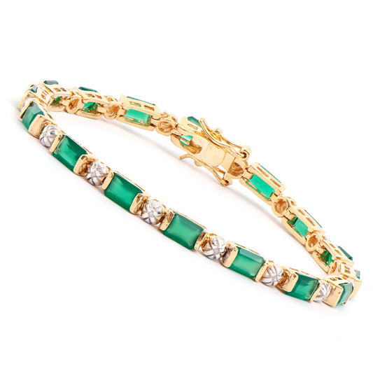 Plated 18KT Yellow Gold 10.00ctw Green Agate and Diamond Bracelet