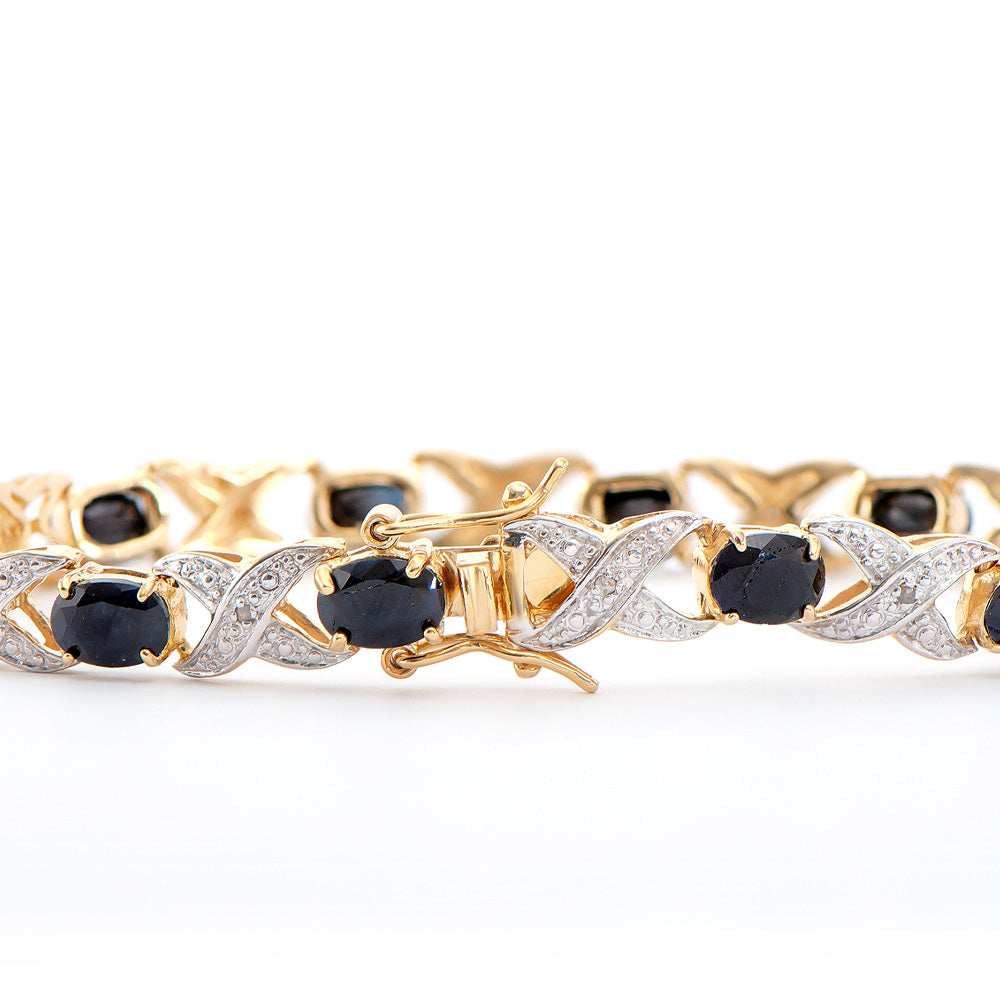 Plated 18KT Yellow Gold 12.00ctw Black Sapphire and Diamond Bracelet