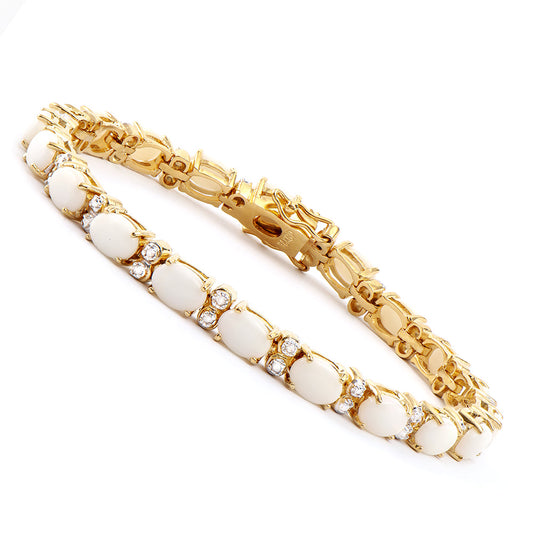 Plated 18KT Yellow Gold 9.10ctw Opal and Diamond Bracelet
