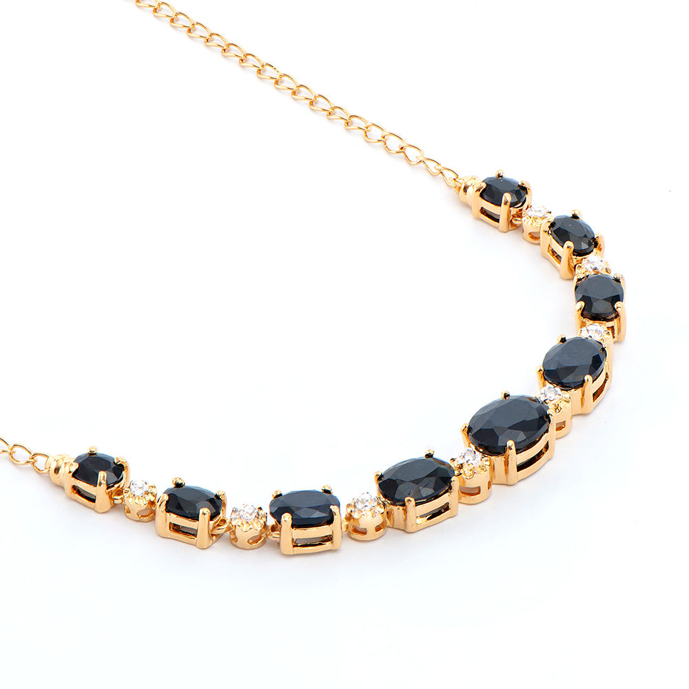 Plated 18KT Yellow Gold 8.90ctw Black Sapphire and Diamond Pendant with Chain