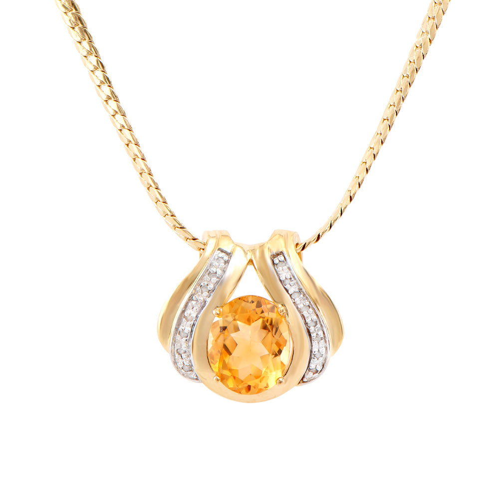 Plated 18KT Yellow Gold 4.05ct Citrine and Diamond Pendant with Chain