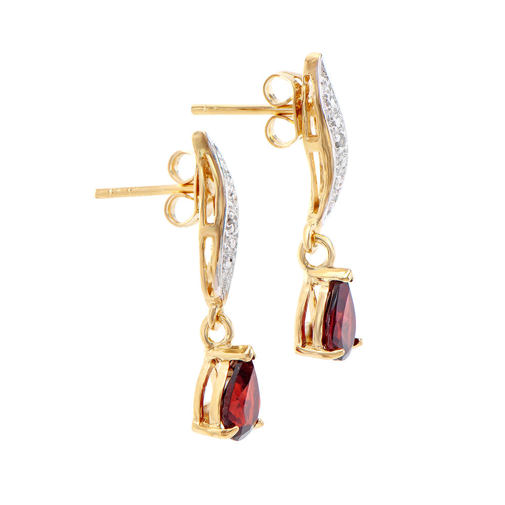 Plated 18KT Yellow Gold 1.65ctw Garnet and Diamond Earrings