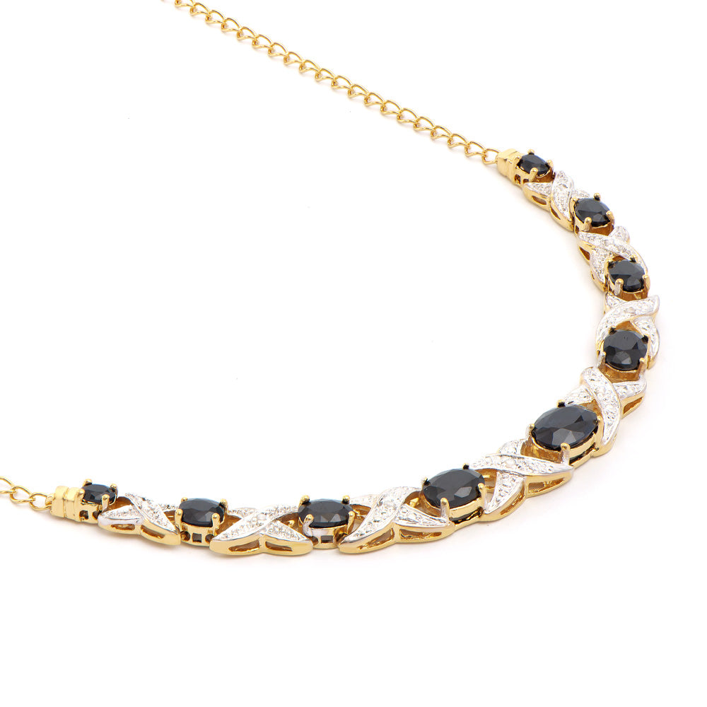 Plated 18KT Yellow Gold 6.18ctw Black Sapphire and Diamond Pendant with Chain
