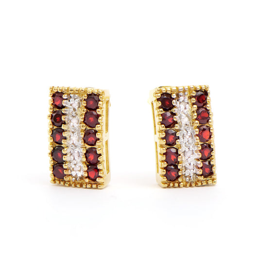 Plated 18KT Yellow Gold 1.02ctw Garnet and Diamond Earrings