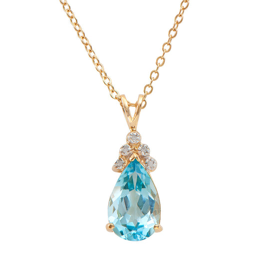 Plated 18KT Yellow Gold 5.05ctw Blue Topaz and Diamond Pendant with Chain