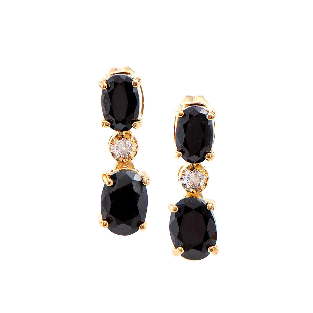 Plated 18KT Yellow Gold 3.30ctw Black Sapphire and Diamond Earrings
