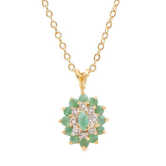Plated 18KT Yellow Gold 1.00ctw Emerald and Diamond Pendant with Chain