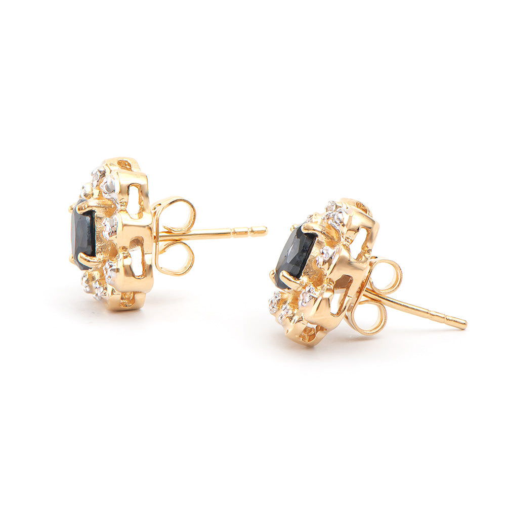 Plated 18KT Yellow Gold 1.30ctw Black Sapphire and Diamond Earrings