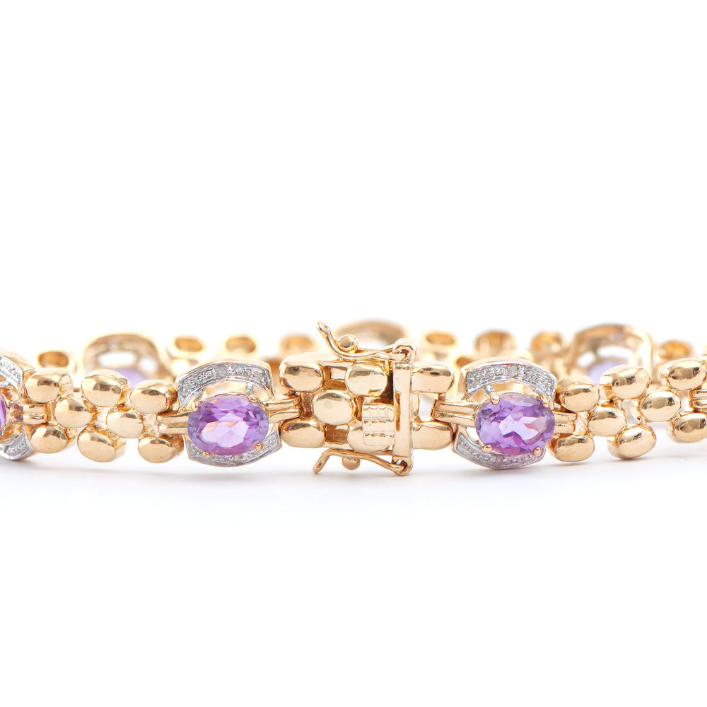 Plated 18KT Yellow Gold 7.50ctw Amethyst and Diamond Bracelet