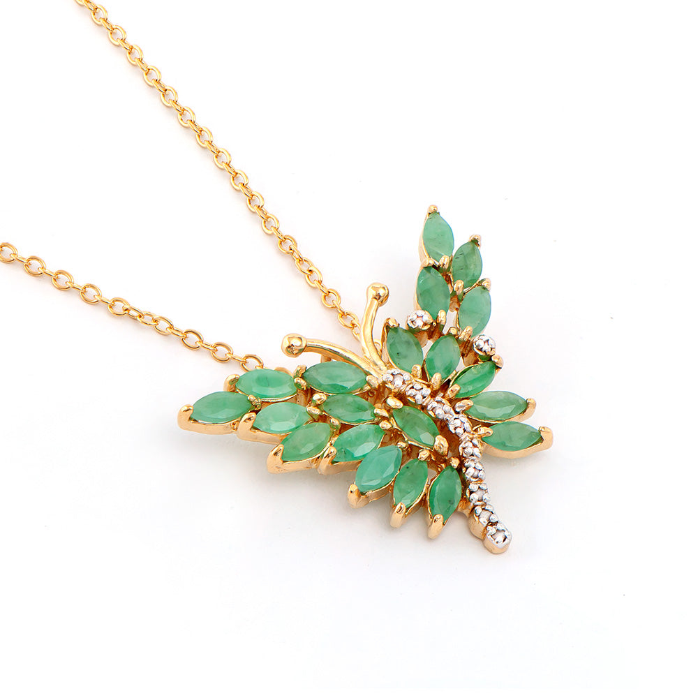 Plated 18KT Yellow Gold 3.50ctw Emerald and Diamond Pendant with Chain
