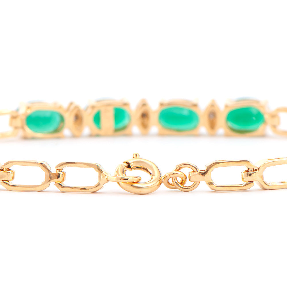 Plated 18KT Yellow Gold 3.00ctw Green Agate and Diamond Bracelet
