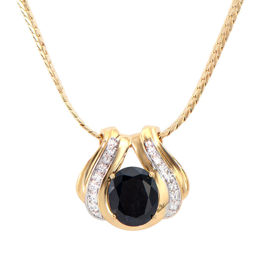 Plated 18KT Yellow Gold 6.00ct Black Sapphire and Diamond Pendant with Chain