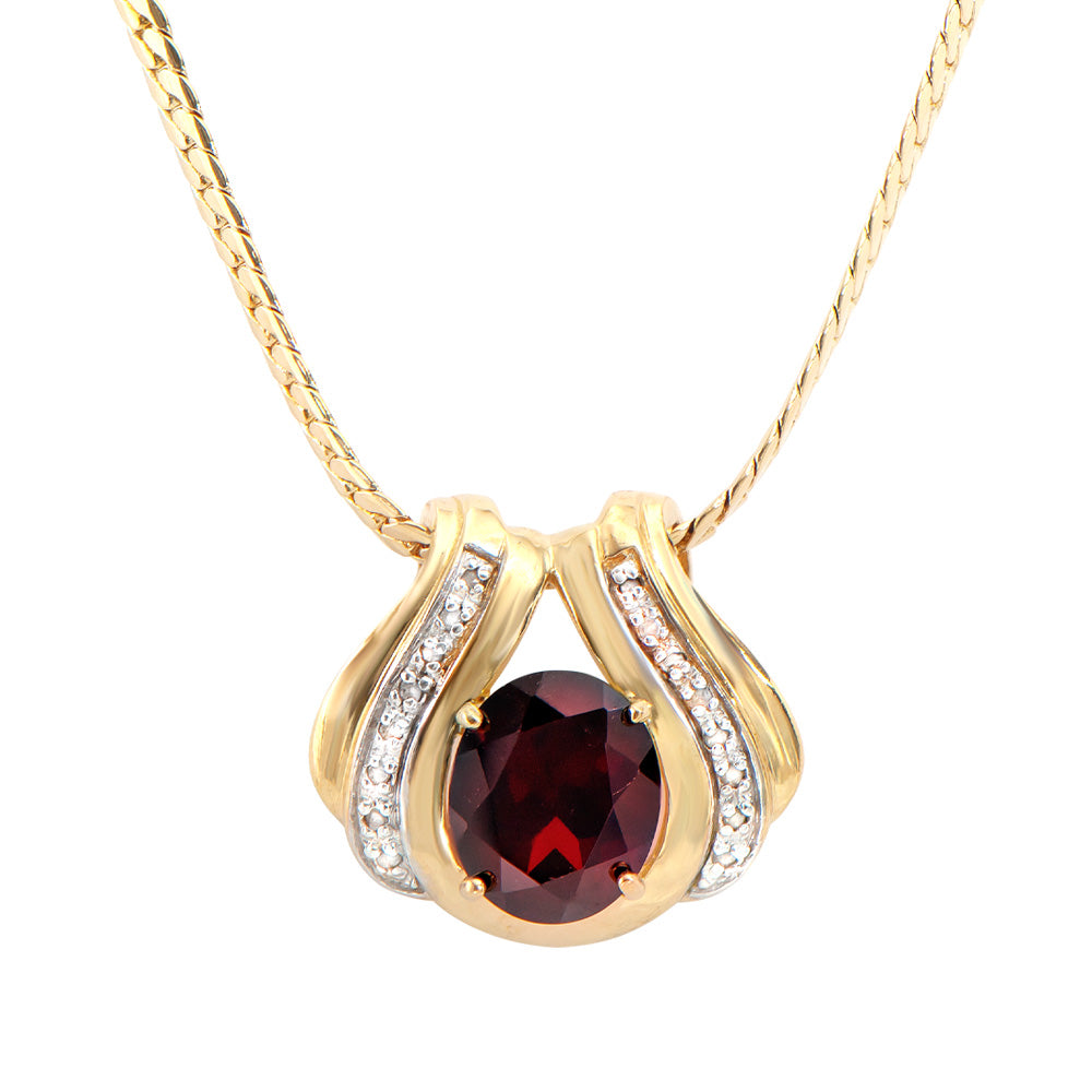 Plated 18KT Yellow Gold 5.00ct Garnet and Diamond Pendant with Chain