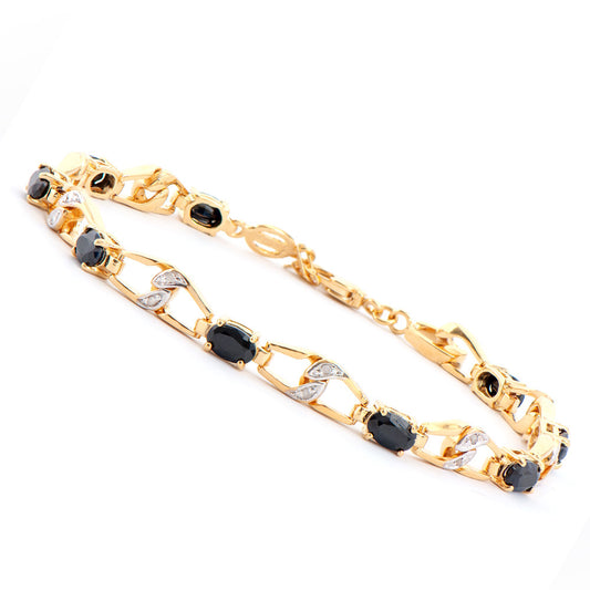 Plated 18KT Yellow Gold 6.50ctw Black Sapphire and Diamond Bracelet
