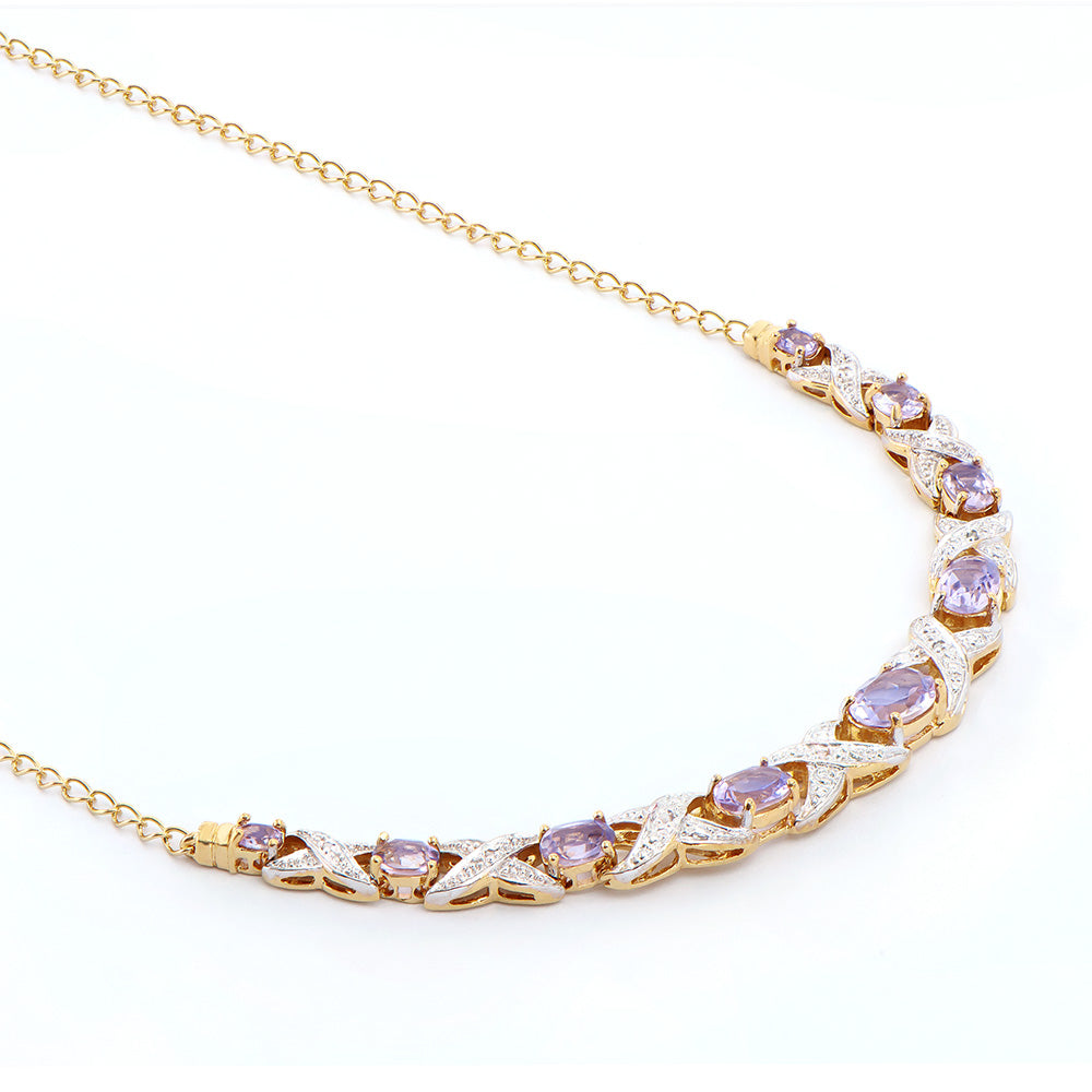 Plated 18KT Yellow Gold 4.00ctw Amethyst and Diamond Pendant with Chain