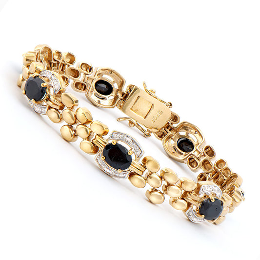 Plated 18KT Yellow Gold 11.00ctw Black Sapphire and Diamond Bracelet