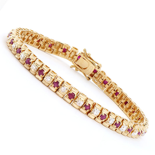 Plated 18KT Yellow Gold 2.50ctw Ruby and Diamond Bracelet