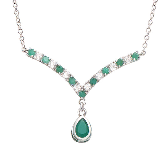 Plated Rhodium 2.20ctw Emerald and White Topaz Pendant with Chain