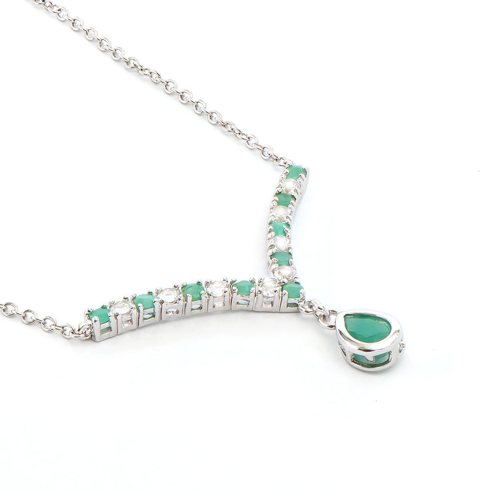 Plated Rhodium 2.20ctw Emerald and White Topaz Pendant with Chain