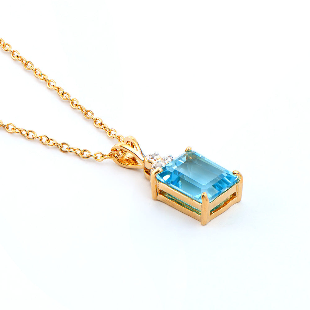 Plated 18KT Yellow Gold 5.10ctw Blue Topaz and Diamond Pendant with Chain