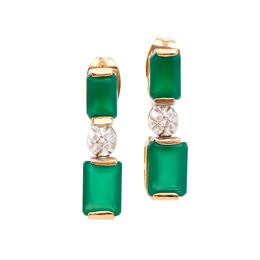 Plated 18KT Yellow Gold 2.50ctw Green Agate and Diamond Earrings