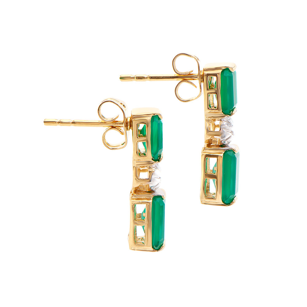 Plated 18KT Yellow Gold 2.50ctw Green Agate and Diamond Earrings