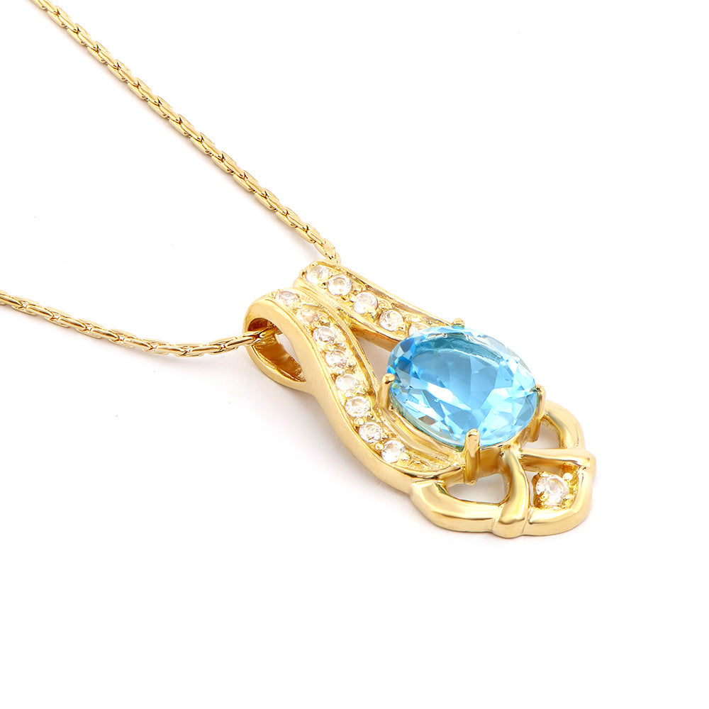 Plated 18KT Yellow Gold 6.00ctw Blue and White Topaz Pendant with Chain