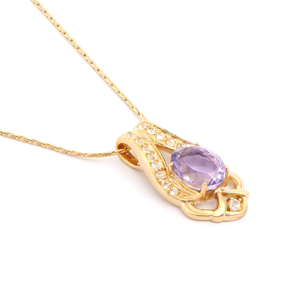 Plated 18KT Yellow Gold 4.00ct Amethyst and White Topaz Pendant with Chain