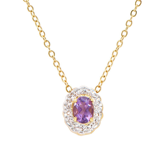 Plated 18KT Yellow Gold 0.65ct Amethyst and Diamond Pendant with Chain