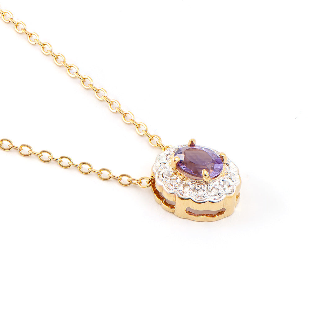 Plated 18KT Yellow Gold 0.65ct Amethyst and Diamond Pendant with Chain