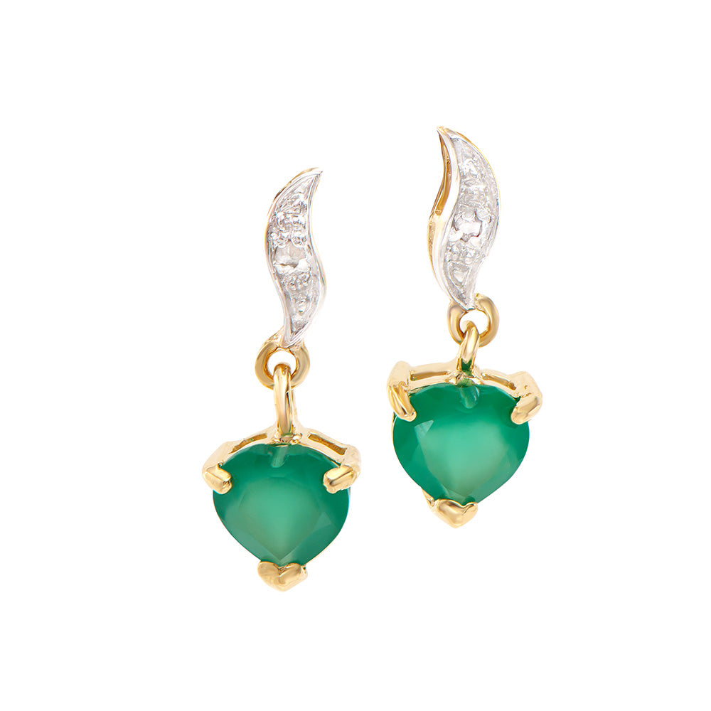 Plated 18KT Yellow Gold 1.10ctw Green Agate and Diamond Earrings