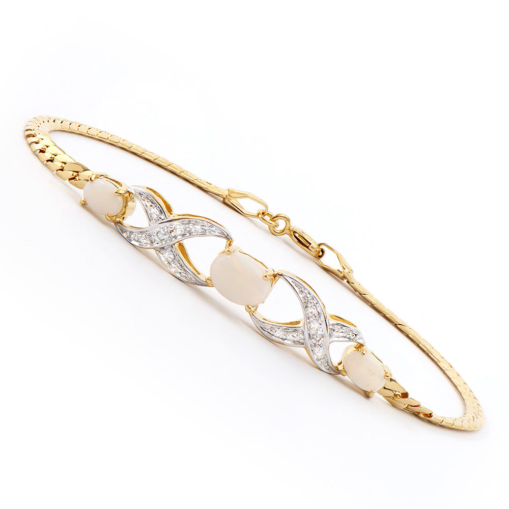 Plated 18KT Yellow Gold 1.16ctw Opal and Diamond Bracelet